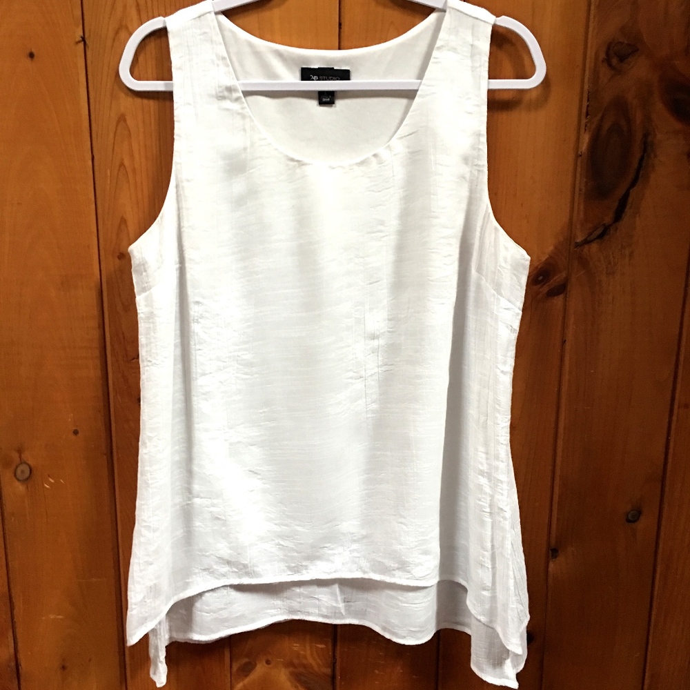 AB Studio White Layered Crinkle Top